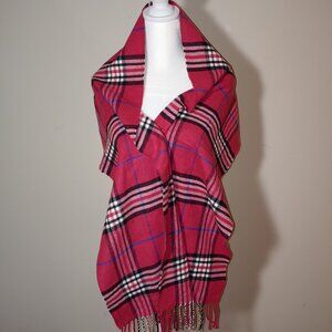 Handtailored 100% Cashmere Made in Germany Fringed Plaid Scar in Soft Red OS